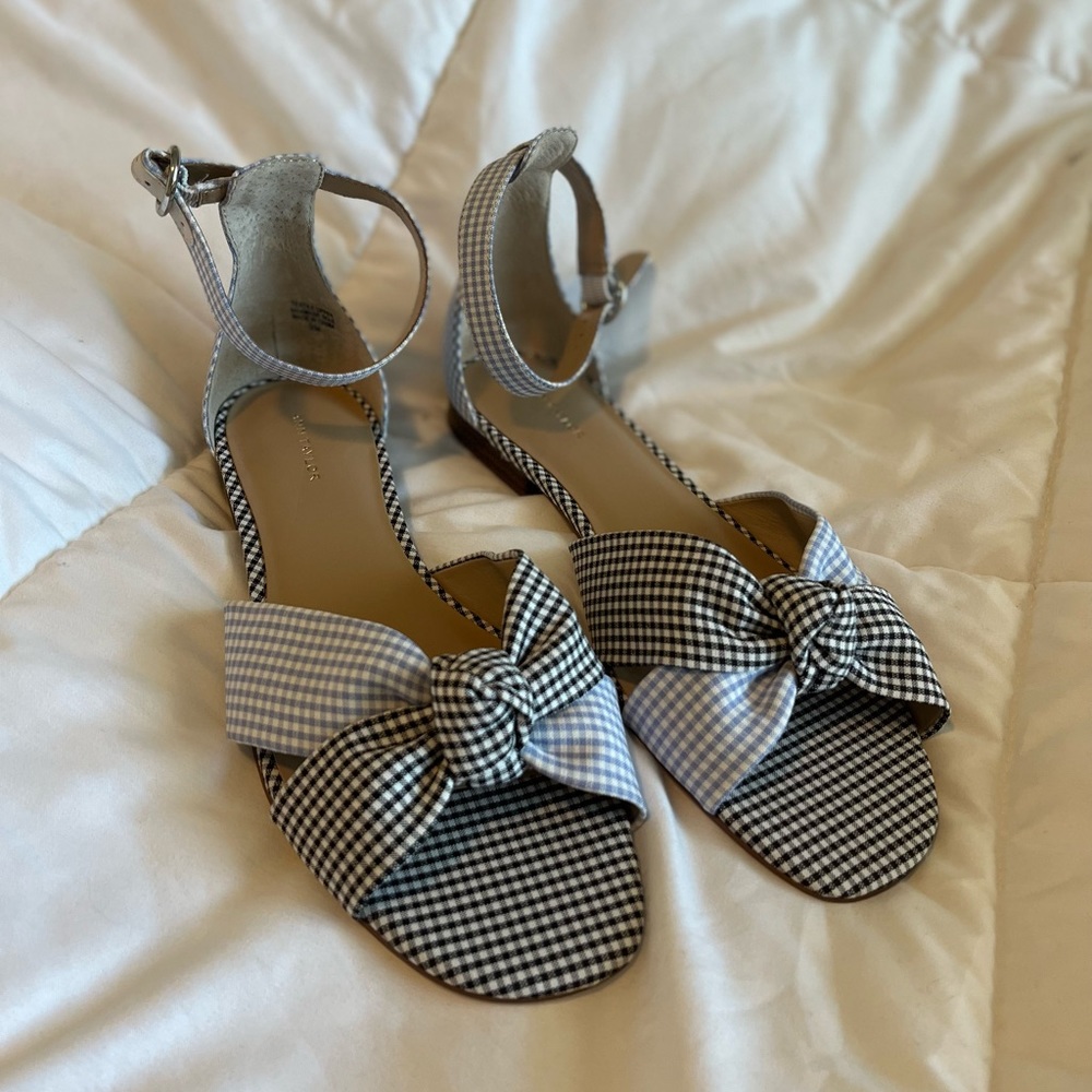 Ann Taylor | Gingham Ankle Buckle Knot Sandals